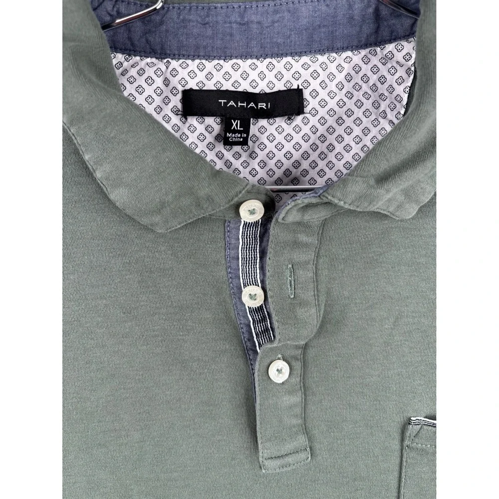 Tahari Mens XL Olive Green Cotton Short Sleeve Pocket Polo Shirt Classic Fit